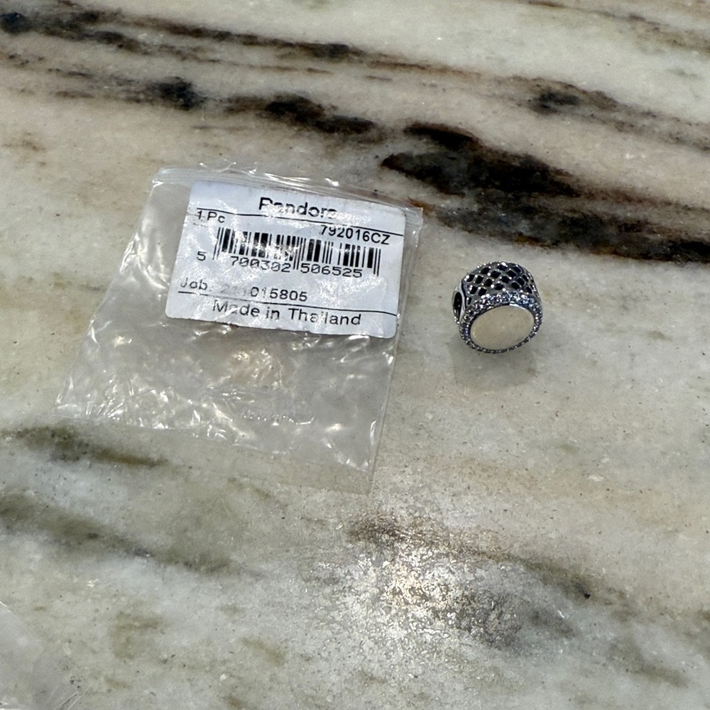 Pandora Silver Engravable Sparkling Button Charm Sterling Silver